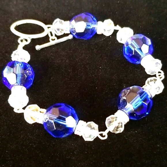 Hand Crafted Vintage Sapphire Crystal Rhinestone Bead Bracelet - Picture 3 of 16